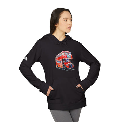 Adidas Unisex Fleece Hoodie - Vintage Red Bus Design - Cozy Streetwear