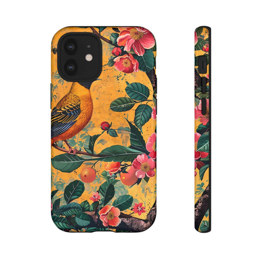 Tough Cases: Colorful Bird and Floral Phone Case, Nature Lover Gift, Trendy Tech Accessory, Vibrant Floral Print, Perfect for Spring