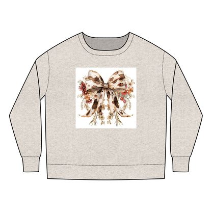 Toddler Sweatshirt - Elegant Cowhide Ribbon Bow with Wildflower Bouquet - Cozy & Stylish Gift for Kids