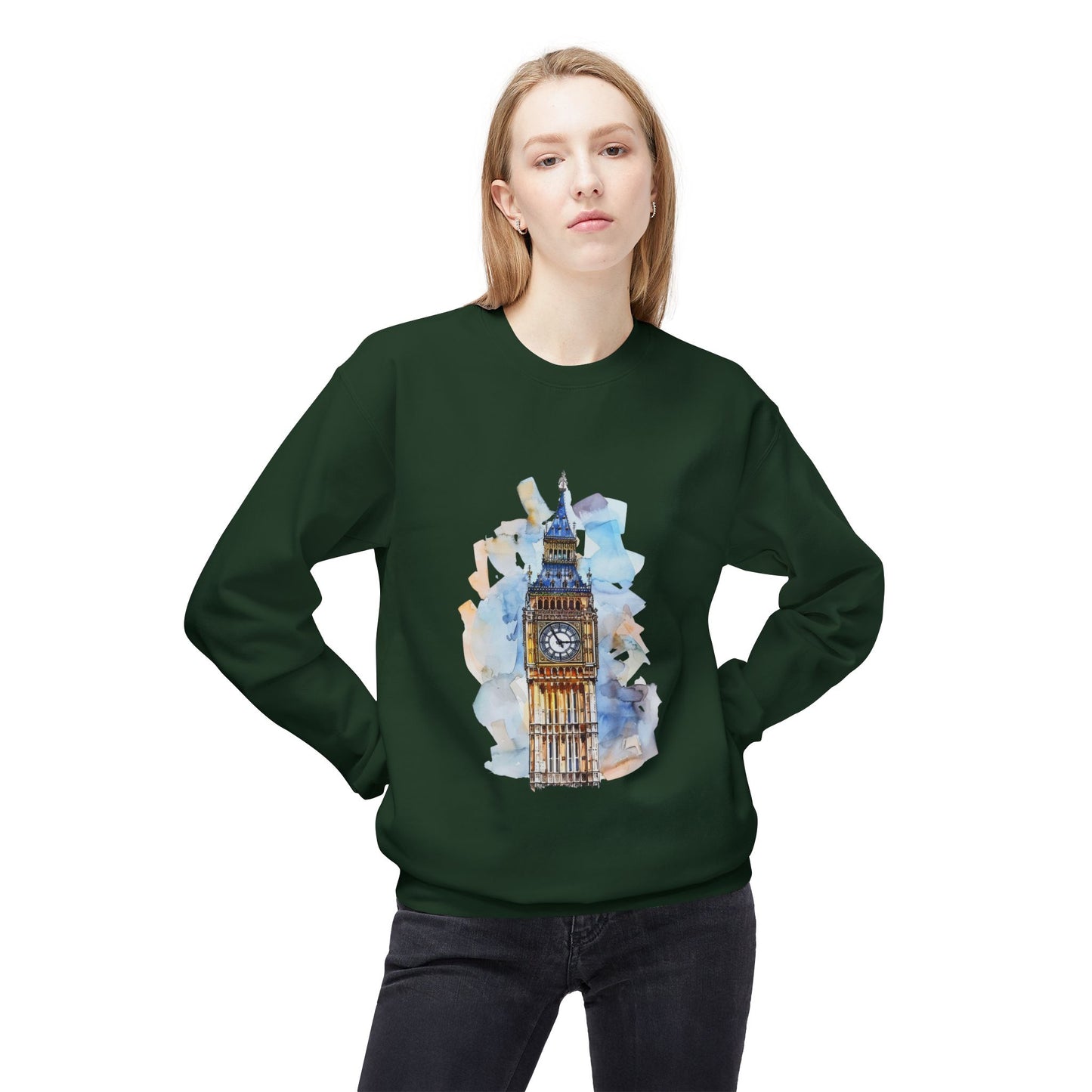 Unisex Midweight Softstyle Fleece Crewneck Sweatshirt - Timeless Icon - The UK’s Famous Clock Tower