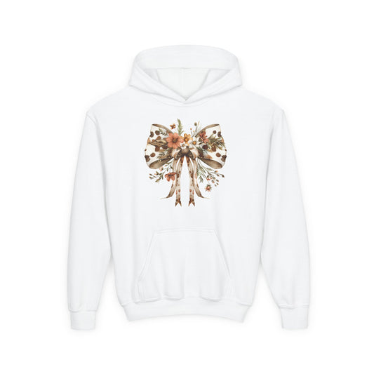 Floral Bow Youth Hoodie – Cozy Sweatshirt for Kids