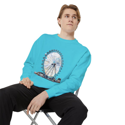 Unisex Garment-Dyed Sweatshirt - London Eye - Iconic Ferris Wheel