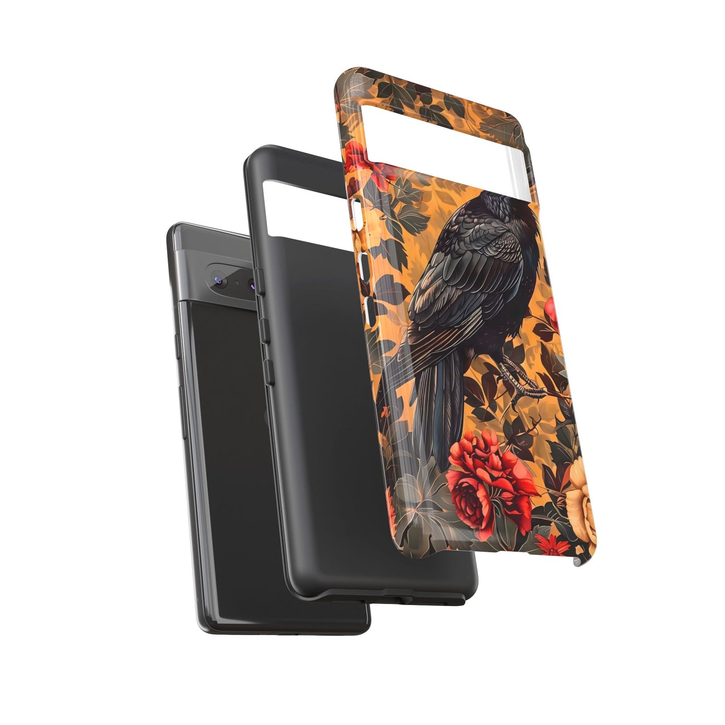 Raven Floral Phone Case - Tough Cases, Blackbird Decor, Gift for Nature Lovers, Bird Themed Accessories, Unique Phone Cover