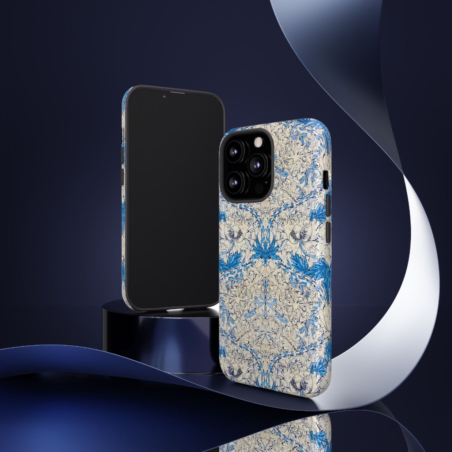 Elegant Floral Phone Case, Tough iPhone Cover, Stylish Mobile Protector, Blue Patterned Case, Unique Gift for Her