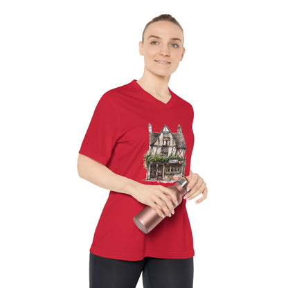 WomenPerformance V-Neck T-Shirt - Rustic Vintage England House Artwork