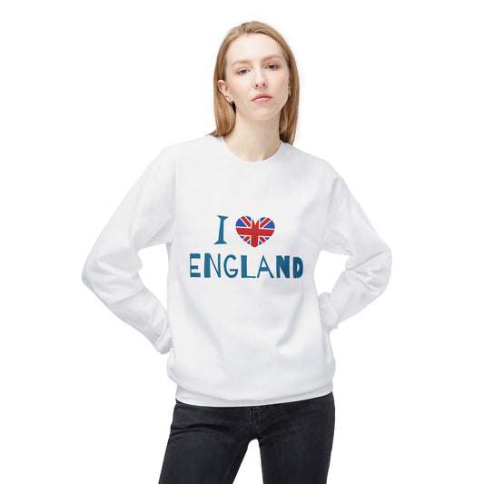 Unisex Midweight Softstyle Fleece Crewneck Sweatshirt - I Love England - Union Jack Heart Design