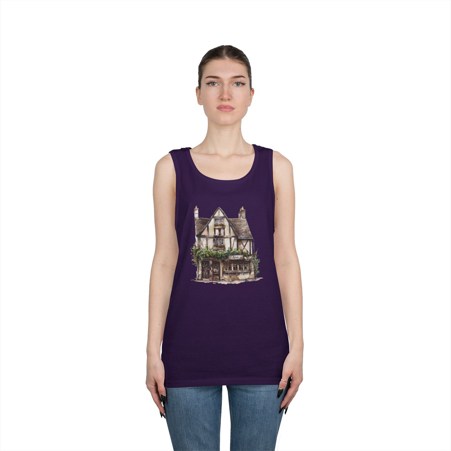 Unisex Heavy Cotton Tank Top - Rustic Vintage England House Artwork
