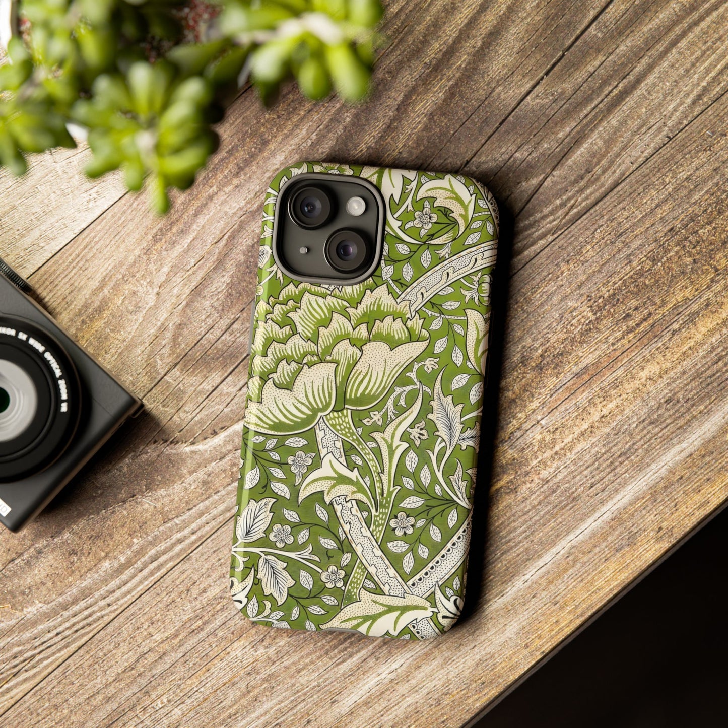 Stylish Phone Case with Floral Design, Durable Protective Cover for iPhone, Unique Gift for Birthdays, Mother's Day, Green Aesthetic