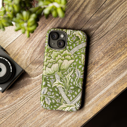 Stylish Phone Case with Floral Design, Durable Protective Cover for iPhone, Unique Gift for Birthdays, Mother's Day, Green Aesthetic