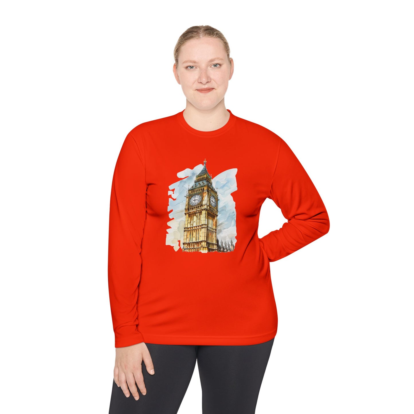 Lightweight Long Sleeve Tee -London's Big Ben Landmark Painting -  Unisex Travel Shirt