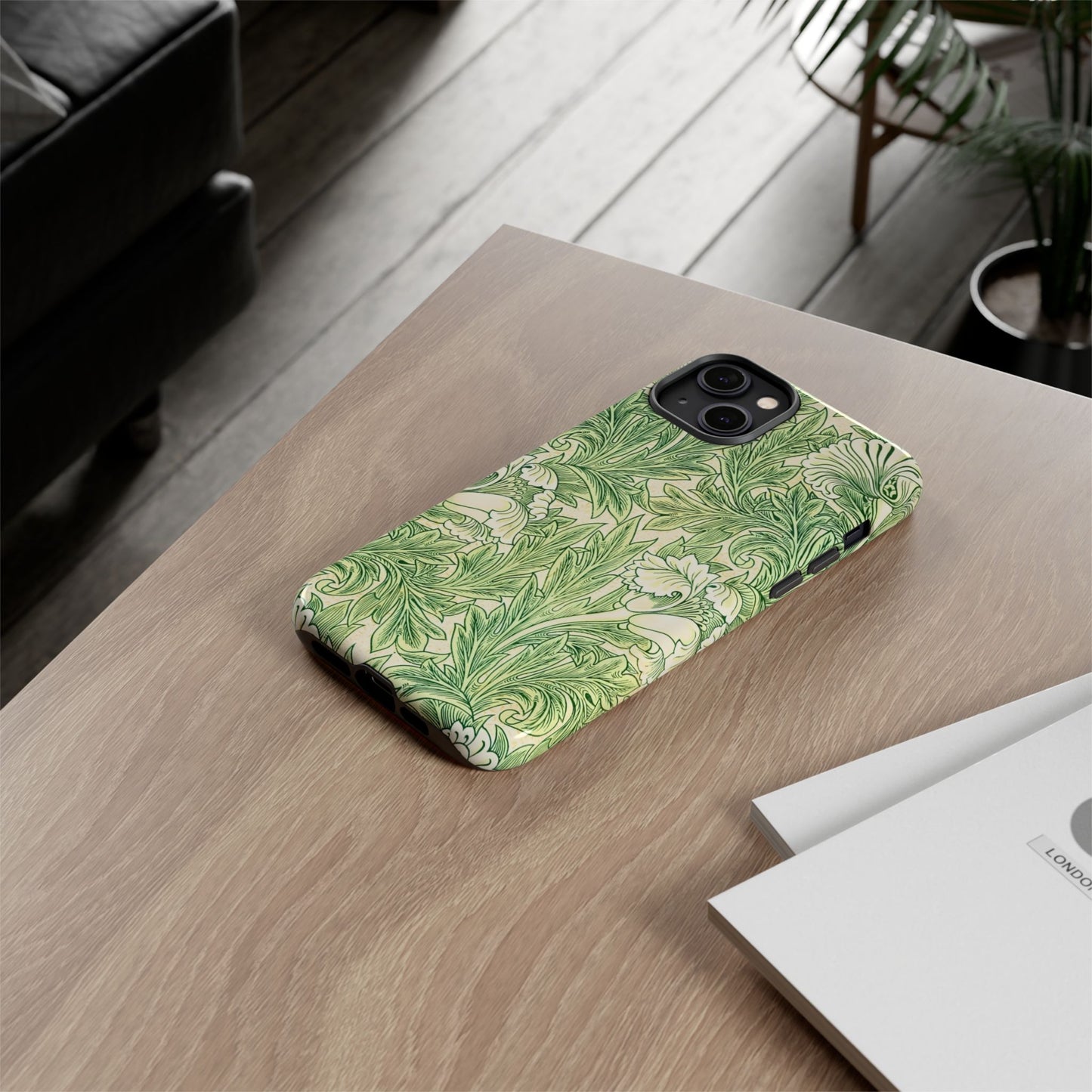 Green Floral Phone Case, Botanical iPhone Cover, Tough Phone Shell, Nature-inspired Gift, Eco-friendly Tech Accessory