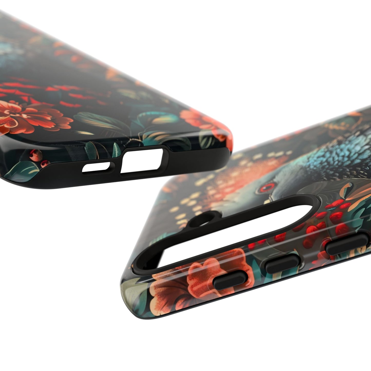 Floral Peacock Phone Case, Tough Cases, Artistic Phone Cover, Unique Gift, Nature Lover Accessory, Protective Case