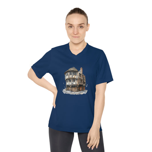 Women's Performance V-Neck T-Shirt - Hand-Painted Bar Scene Wall Art