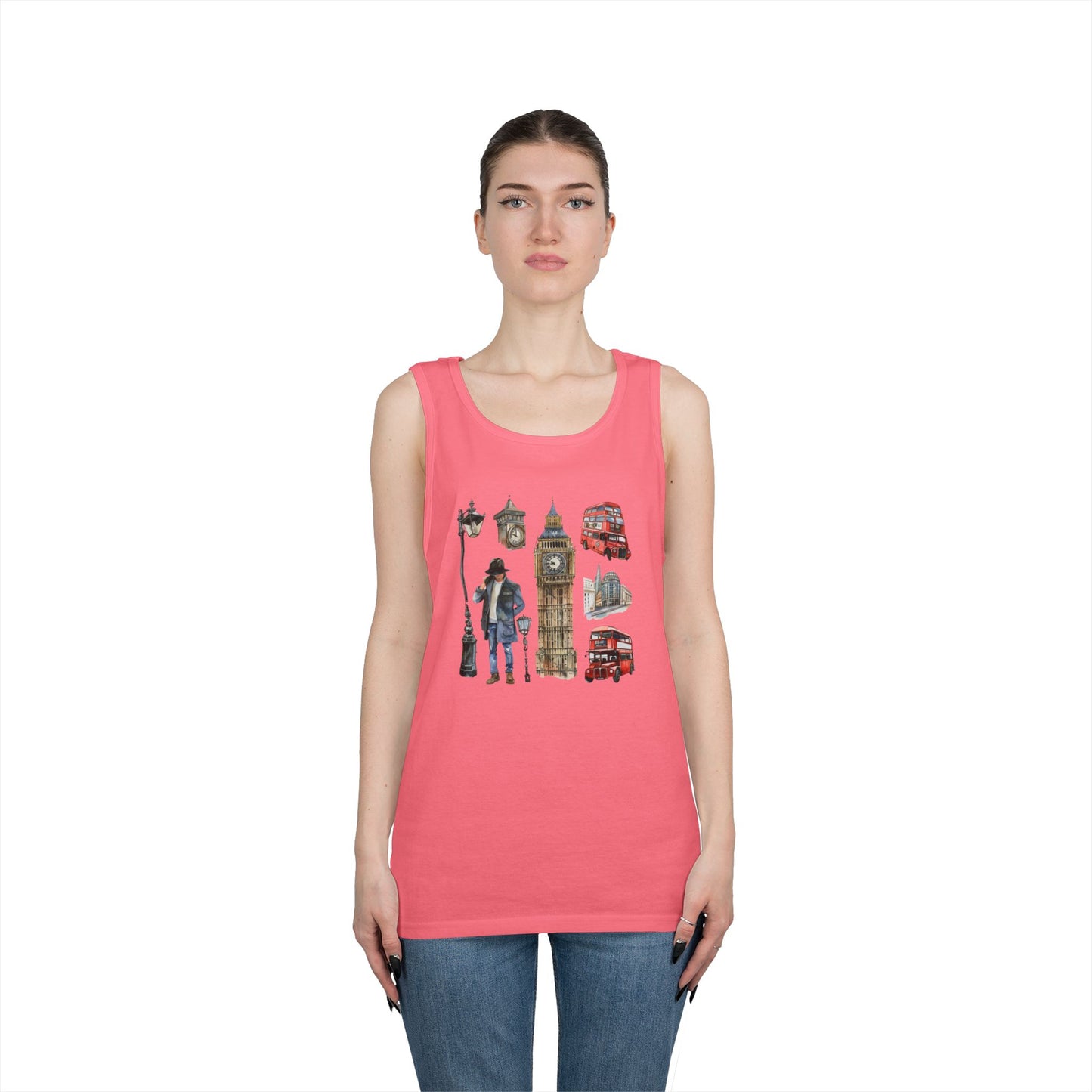Unisex Heavy Cotton Tank Top - Watercolor England Icons Wall Art