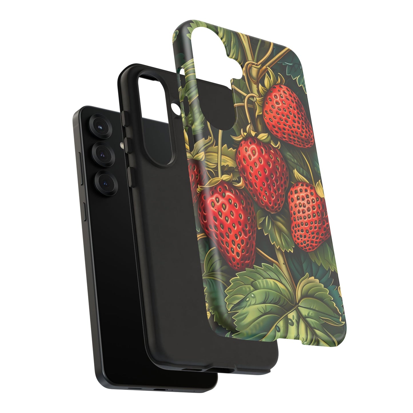 Strawberry Phone Case, Tough Berry Case, Floral Phone Cover, Cute Smartphone Shell, Nature-Inspired Gift
