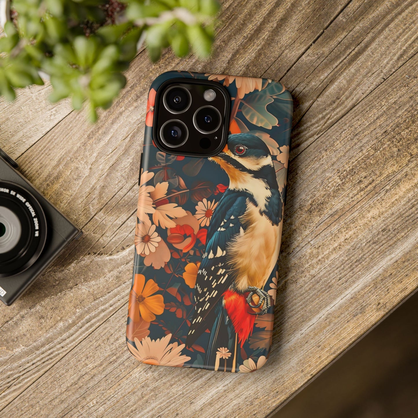 Artistic Bird Phone Case, Unique Tough Cases for Nature Lovers, Floral Design, Cute Gift, Customized Phone Accessories