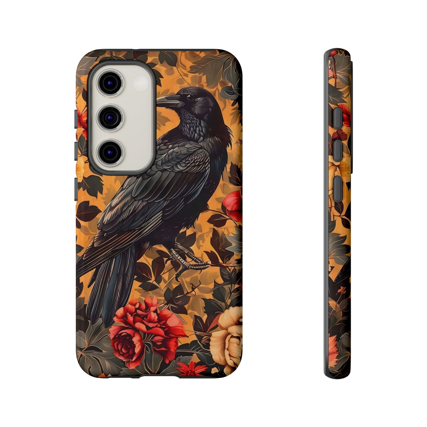 Raven Floral Phone Case - Tough Cases, Blackbird Decor, Gift for Nature Lovers, Bird Themed Accessories, Unique Phone Cover