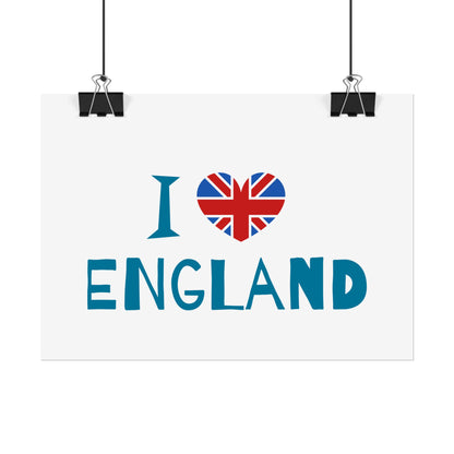 I Love England Rolled Poster - UK Travel Decor, Gift for Britains, Wall Art for Home, London Souvenir, Love England