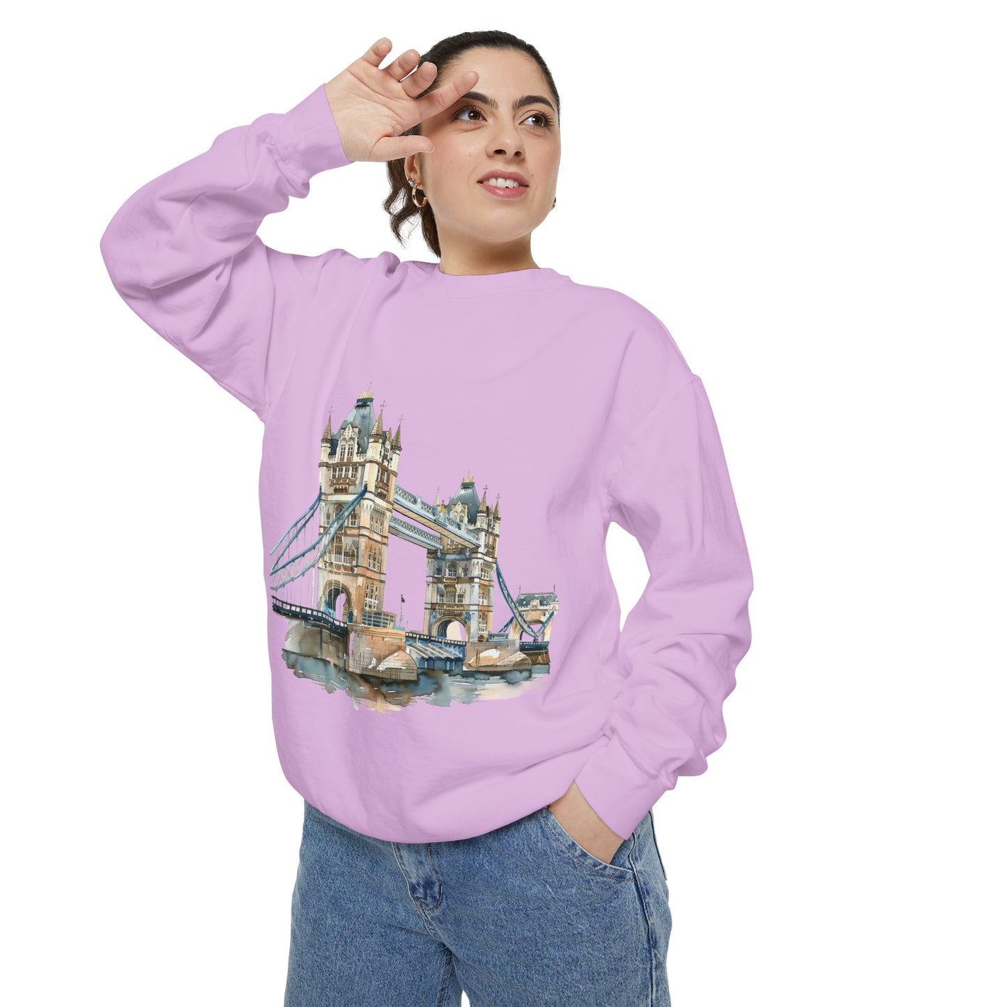 Unisex Garment-Dyed Sweatshirt - London Bridge - Iconic Landmark and Historical Beauty