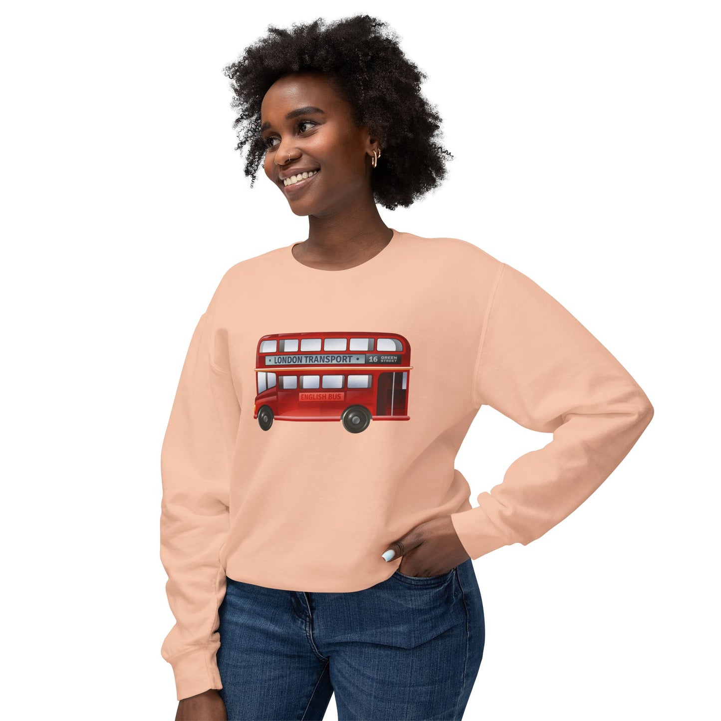 Unisex Lightweight Crewneck Sweatshirt - London Transport English Bus - Iconic Red Double-Decker Design