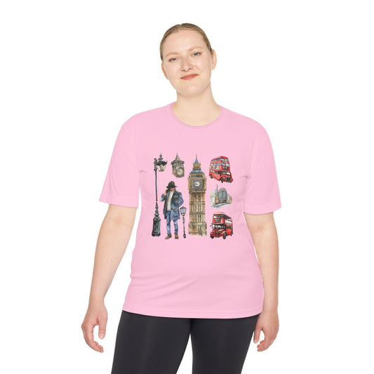 Unisex Moisture Wicking Tee - Watercolor England Icons Wall Art