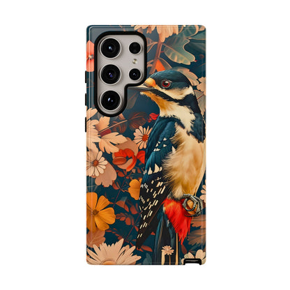 Artistic Bird Phone Case, Unique Tough Cases for Nature Lovers, Floral Design, Cute Gift, Customized Phone Accessories