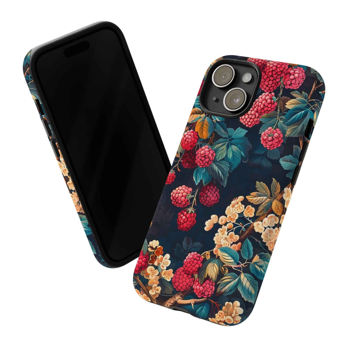 Floral Phone Case with Berry Design, Durable Phone Cover, Floral Print, Gift for Plant Lovers, Nature-Inspired Accessory