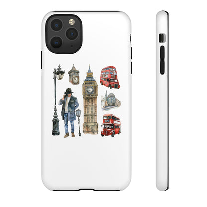 London Iconic Design Phone Case, Tough Cases, Gift for Travelers, London Souvenir, London Icons, Red Bus Phone Case