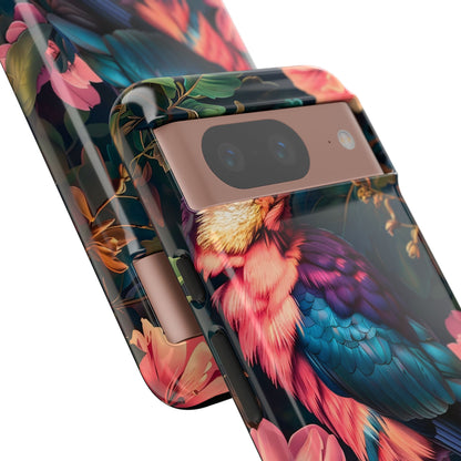 Vibrant Phone Case, Tropical Bird Design, Tough Phone Cover, Floral Tech Accessory, Gift for Nature Lovers