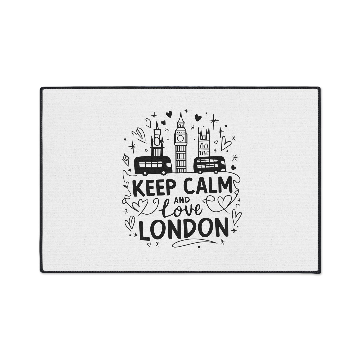 London-Themed Heavy Duty Floor Mat, Keep Calm and Love London Welcome Mat, Home Decor, Floor Fashion, Indoor/Outdoor Rug
