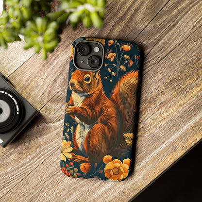 Squirrel Floral Phone Case, Tough Cases for Nature Lovers, Cute Animal Design, Fall Aesthetic, Perfect Gift for Her
