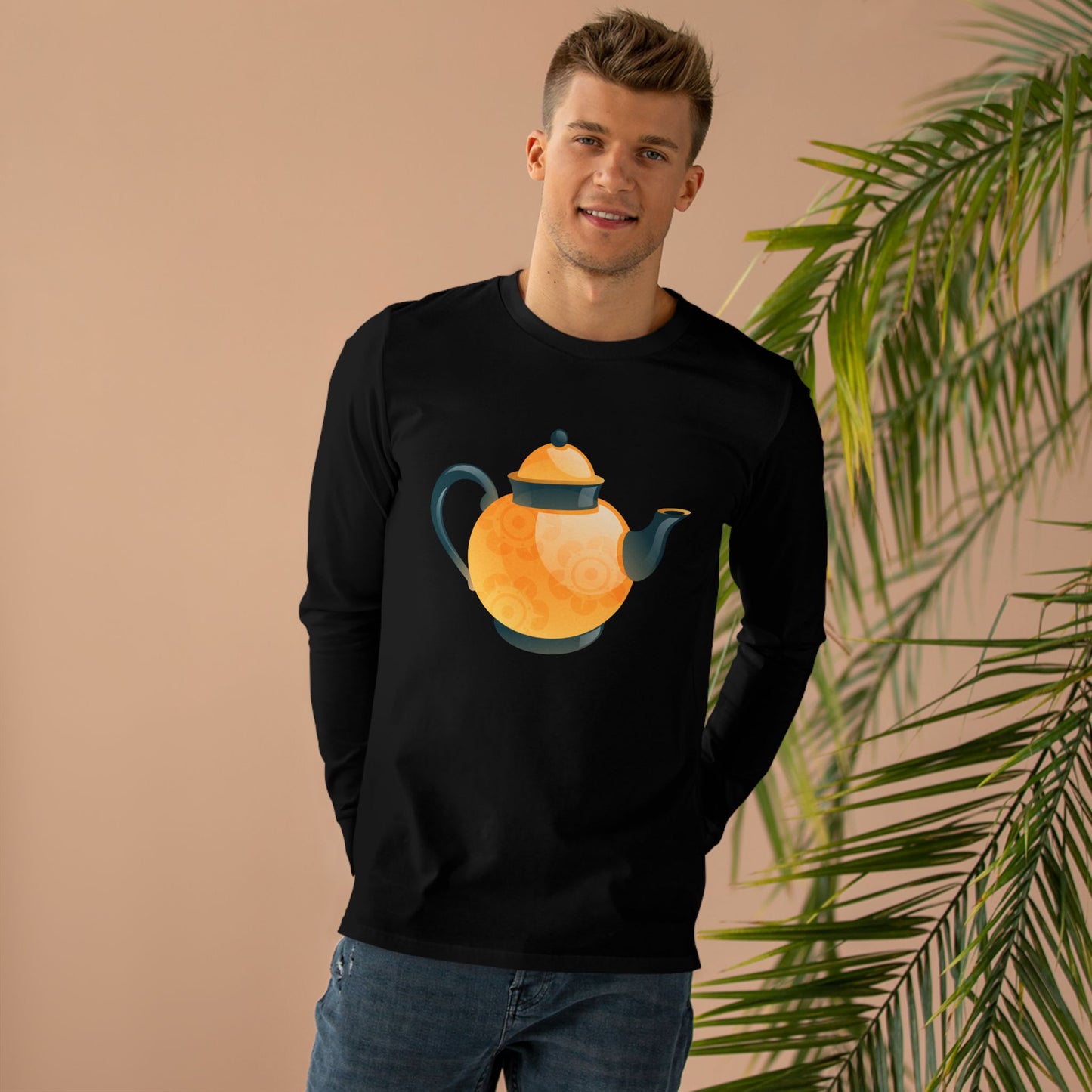 Men’s Base Longsleeve Tee - Classic British Tea Kettle - Timeless Elegance in Tea Time