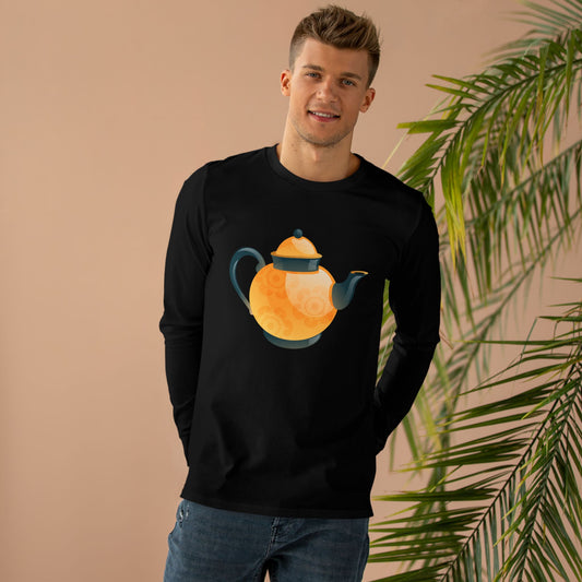 Men’s Base Longsleeve Tee - Classic British Tea Kettle - Timeless Elegance in Tea Time