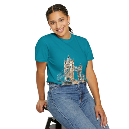 Unisex Garment-Dyed T-shirt - London Bridge - Iconic Landmark and Historical Beauty
