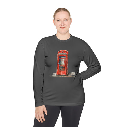 Unisex Lightweight Long Sleeve Tee - Iconic British Public Telephone - Classic Red Phone Box Design