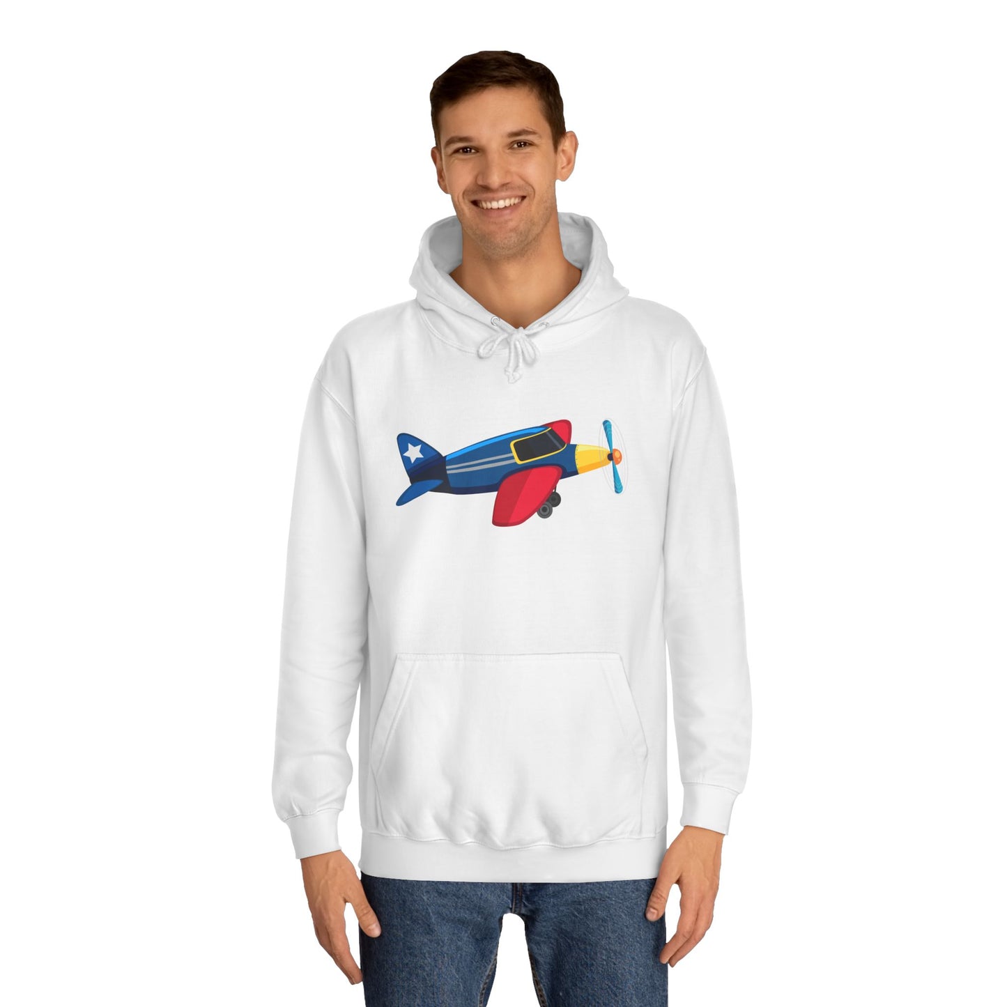 Unisex College Hoodie - Vibrant Vintage Airplane Design