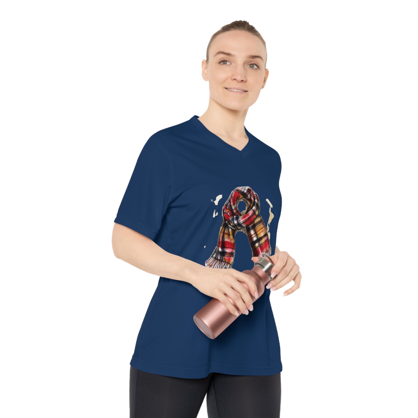 Women's Performance V-Neck T-Shirt - Perfect for Fall & Winter - Cozy Plaid Scarf - Timeless Style and Classic Elegance