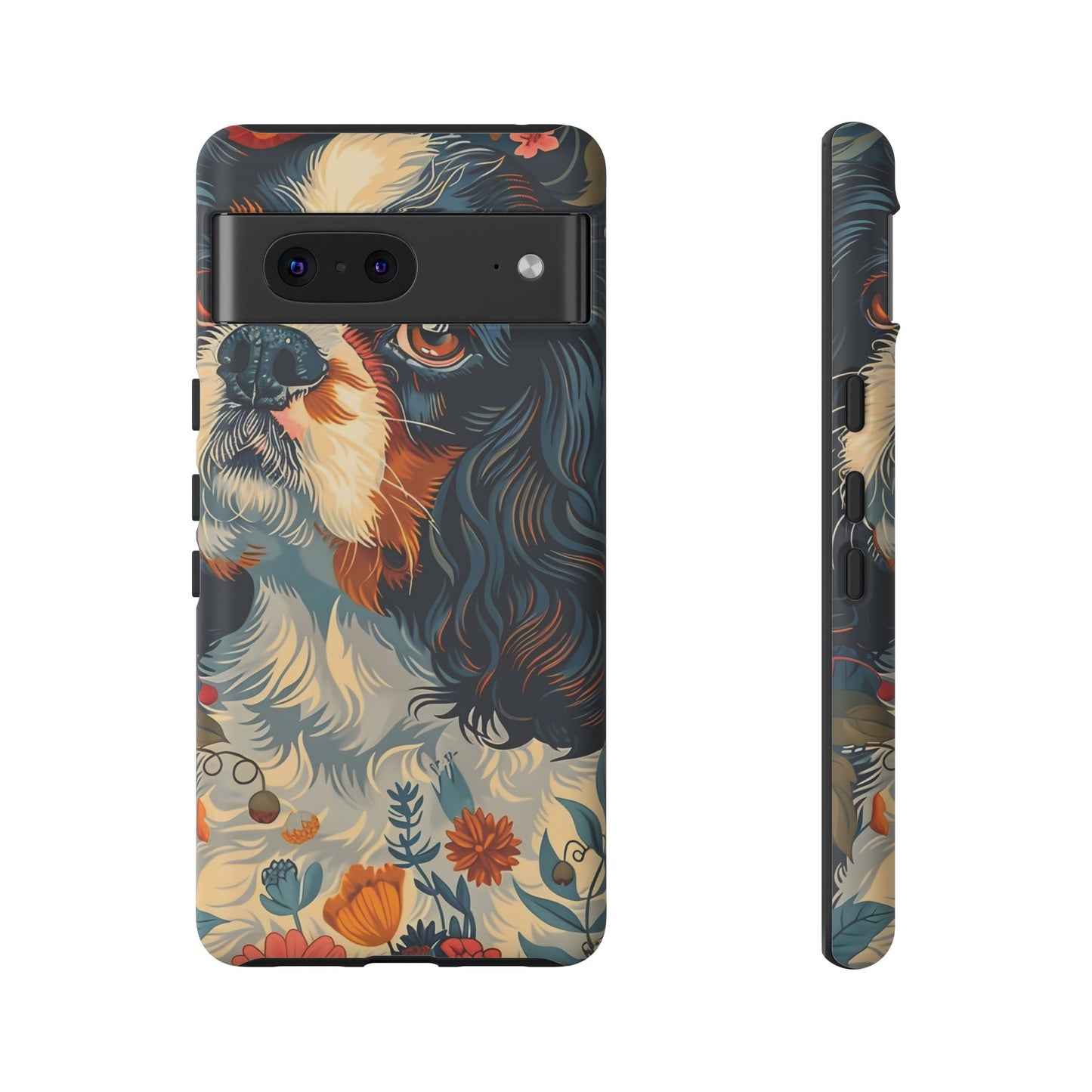 Cavalier King Charles Spaniel Phone Case, Floral Dog Lover Gift, Tough Phone Cover, Pet Owner Accessory, Unique Dog Design