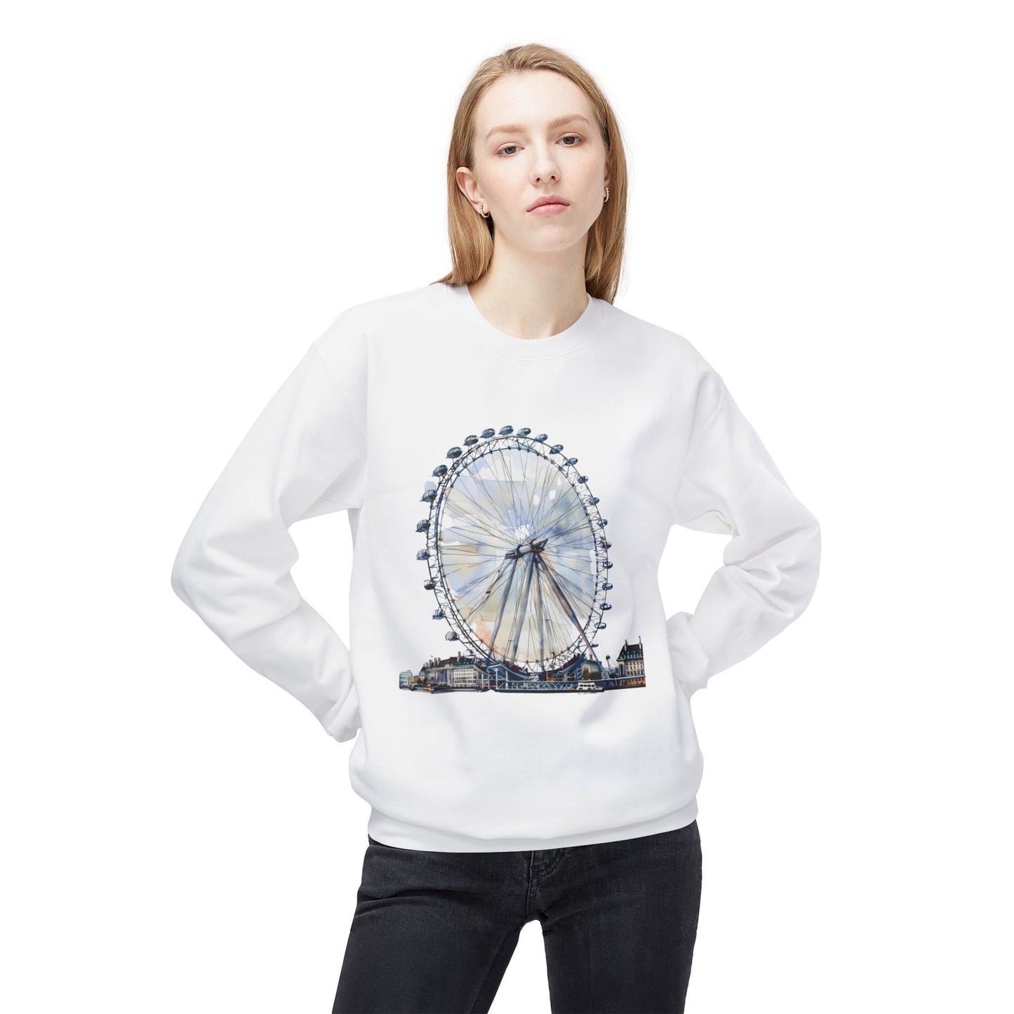 Unisex Midweight Softstyle Fleece Crewneck Sweatshirt - London's Iconic Wheel