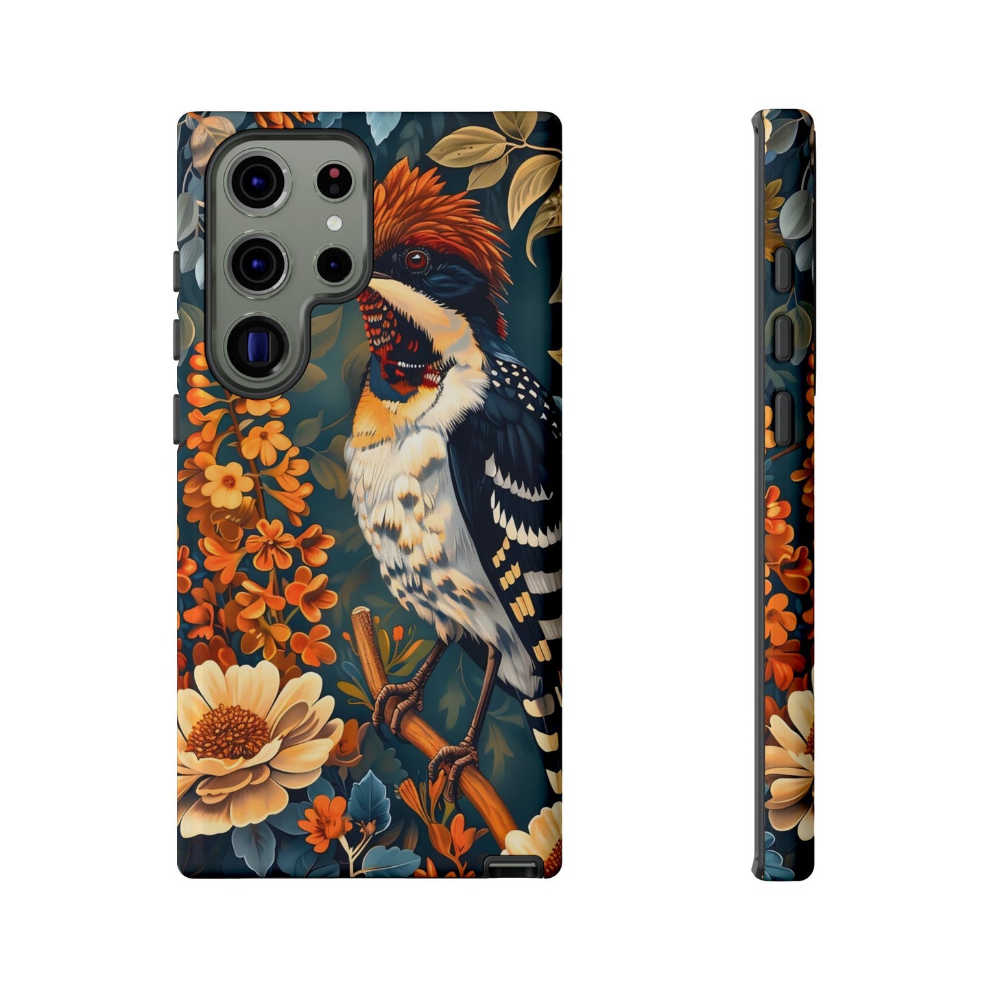Tough Cases: Floral Bird Phone Case, Vintage Style Cover, Nature Lover Gift, Botanical Design, Spring Inspire Fashion