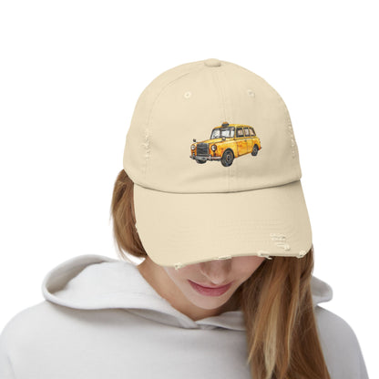 Taxi Graphic Distressed Cap, Casual Unisex Hat, Vintage Style Dad Hat, Summer Accessory, Fun Gift for Travelers