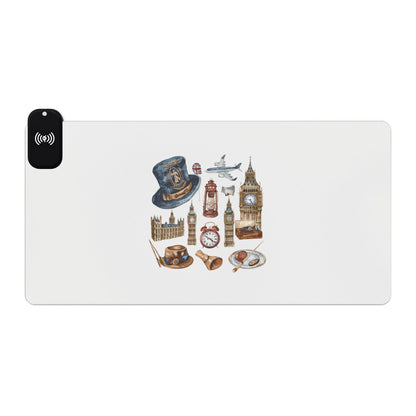 British Iconic - LED Gaming Mouse Pad with Wireless Charging - Stylish Desk Accessory for Gamers, Perfect for Home Office, Gaming Stations, Unique Gifts