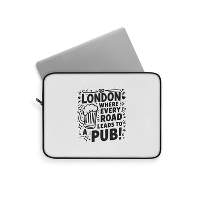London Pub Laptop Sleeve, Funny Laptop Case, Gift for Travelers, Unique Computer Sleeve, London Design, Geeky Travel Accessory