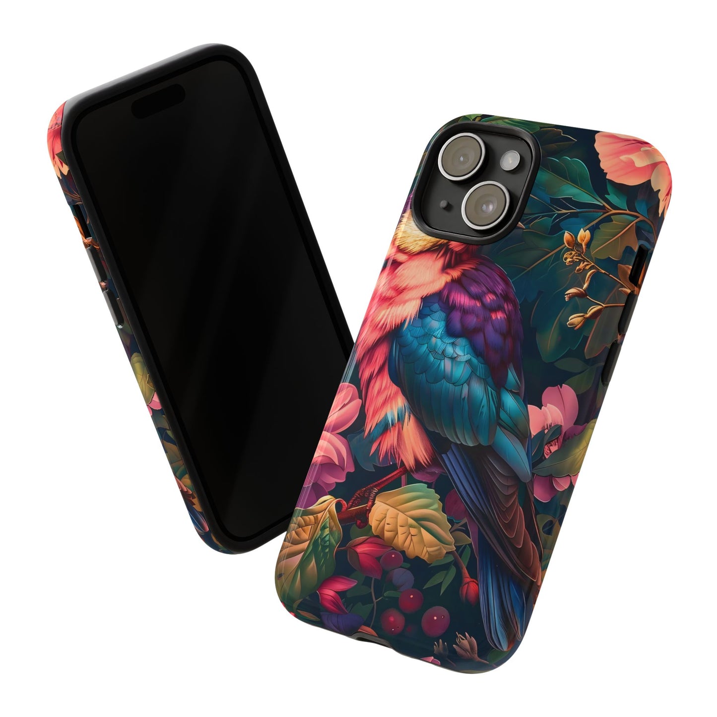 Vibrant Phone Case, Tropical Bird Design, Tough Phone Cover, Floral Tech Accessory, Gift for Nature Lovers