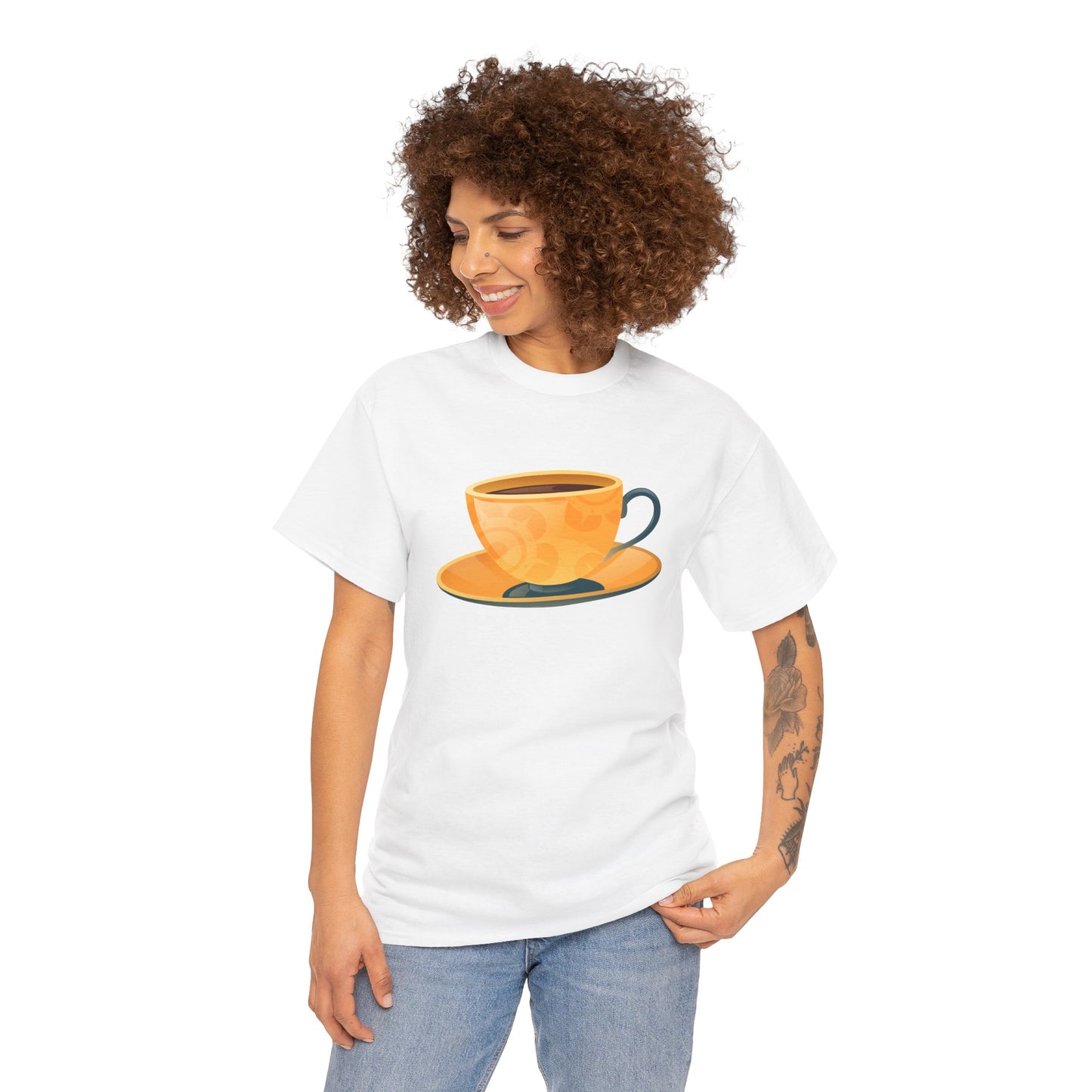 Unisex Heavy Cotton Tee - Elegant British Tea Cup - Classic Tea Time Style