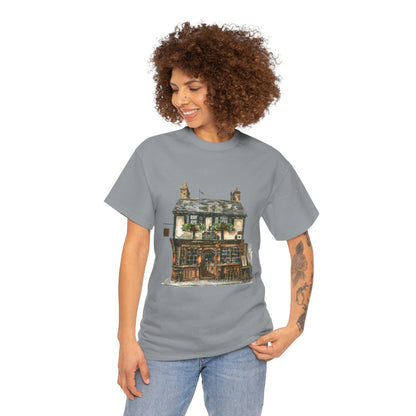 Unisex Heavy Cotton Tee - Rustic Retreat - The Quintessential British Village House