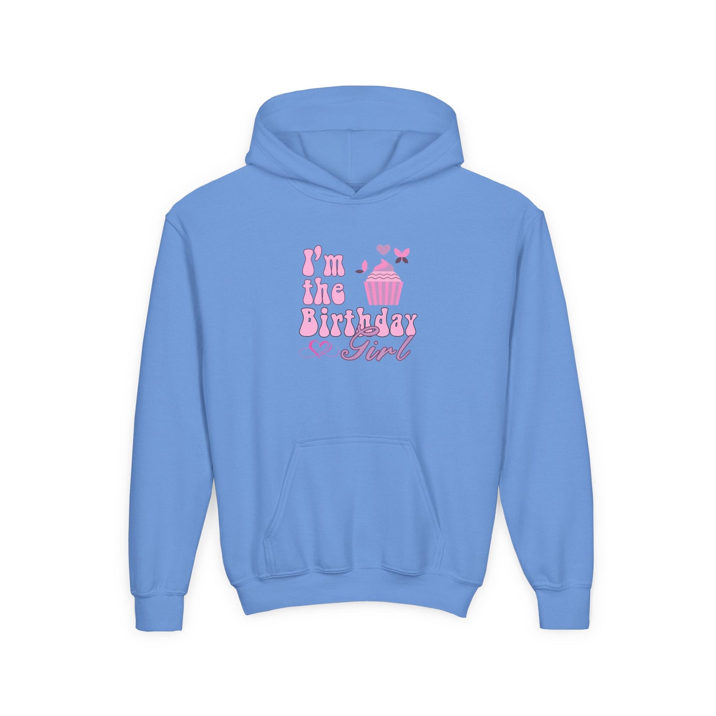 Birthday Girl Hoodie - Youth Heavy Blend Sweatshirt with Cupcake Design