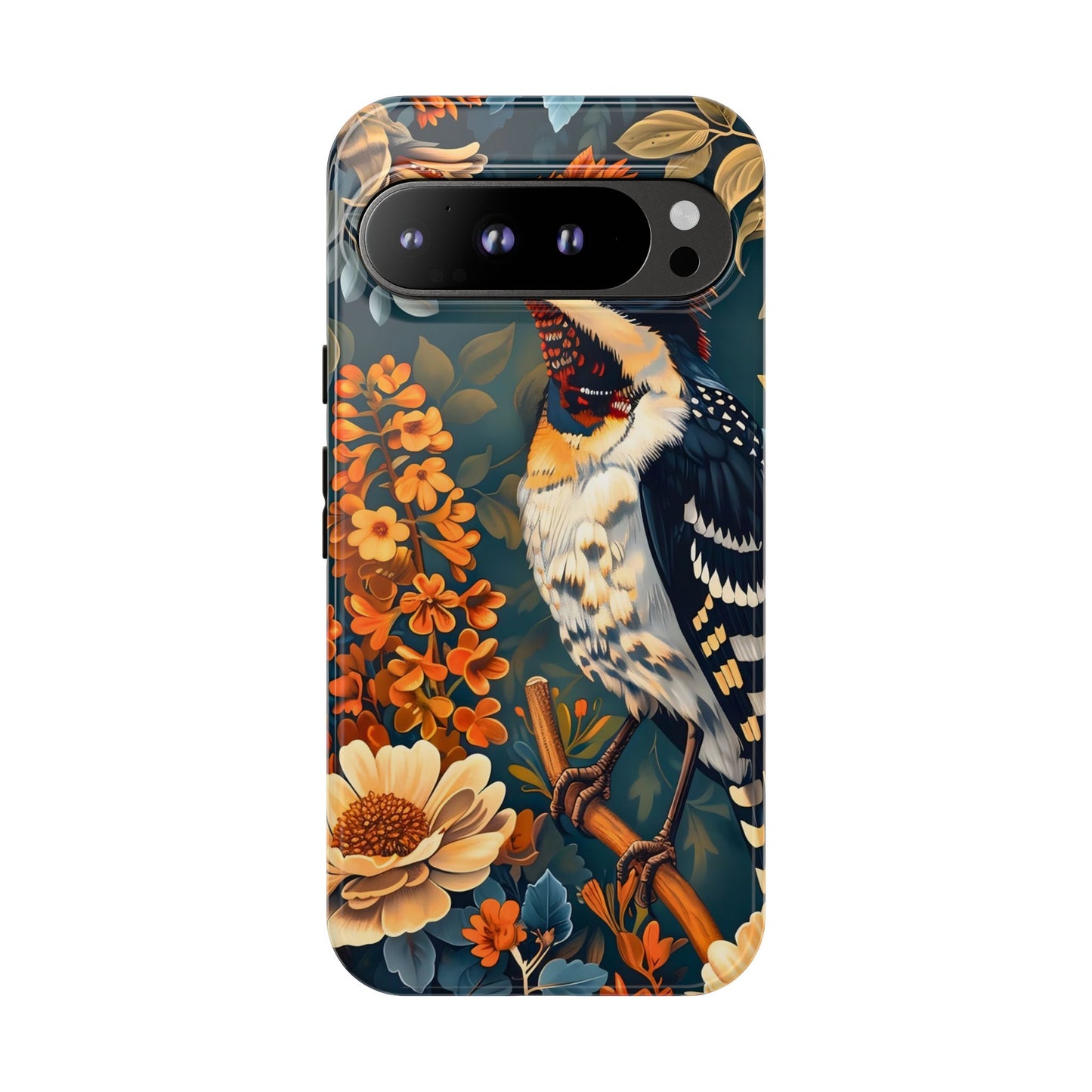 Tough Cases: Floral Bird Phone Case, Vintage Style Cover, Nature Lover Gift, Botanical Design, Spring Inspire Fashion
