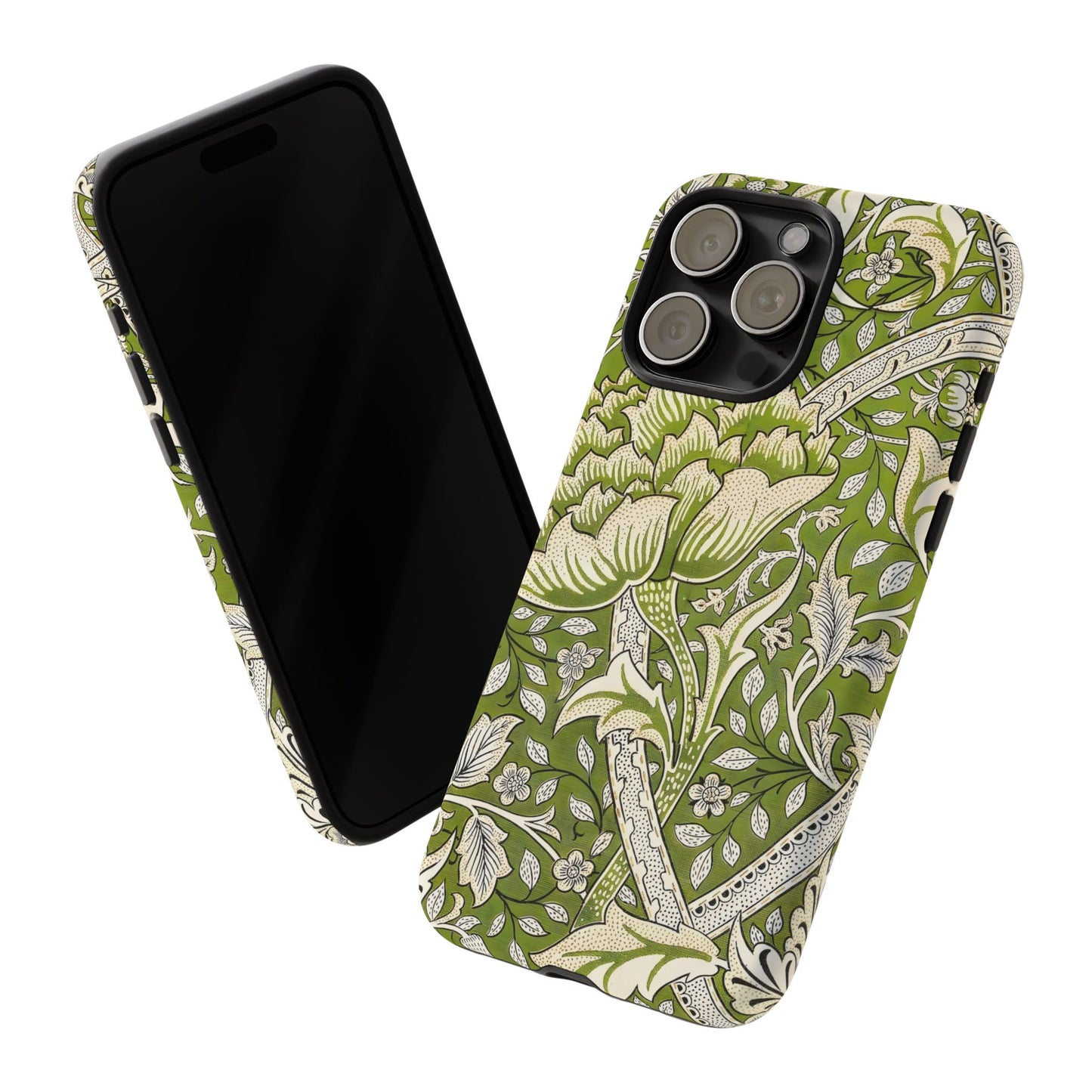 Stylish Phone Case with Floral Design, Durable Protective Cover for iPhone, Unique Gift for Birthdays, Mother's Day, Green Aesthetic