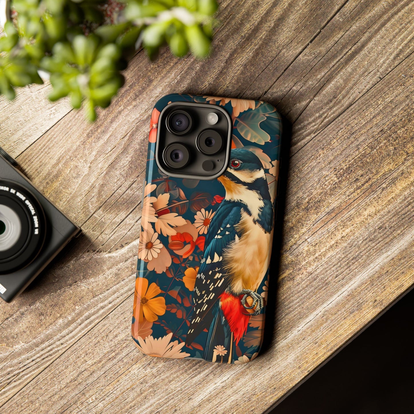 Artistic Bird Phone Case, Unique Tough Cases for Nature Lovers, Floral Design, Cute Gift, Customized Phone Accessories